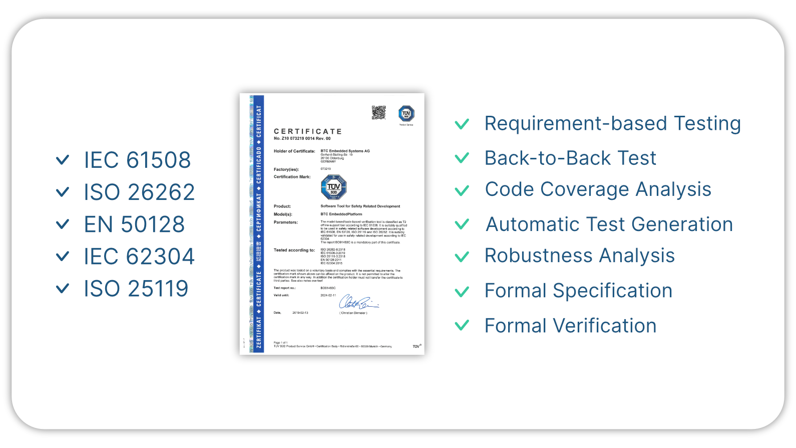 German TÜV Süd certifies BTC EmbeddedPlatform 22.3 certification graphic