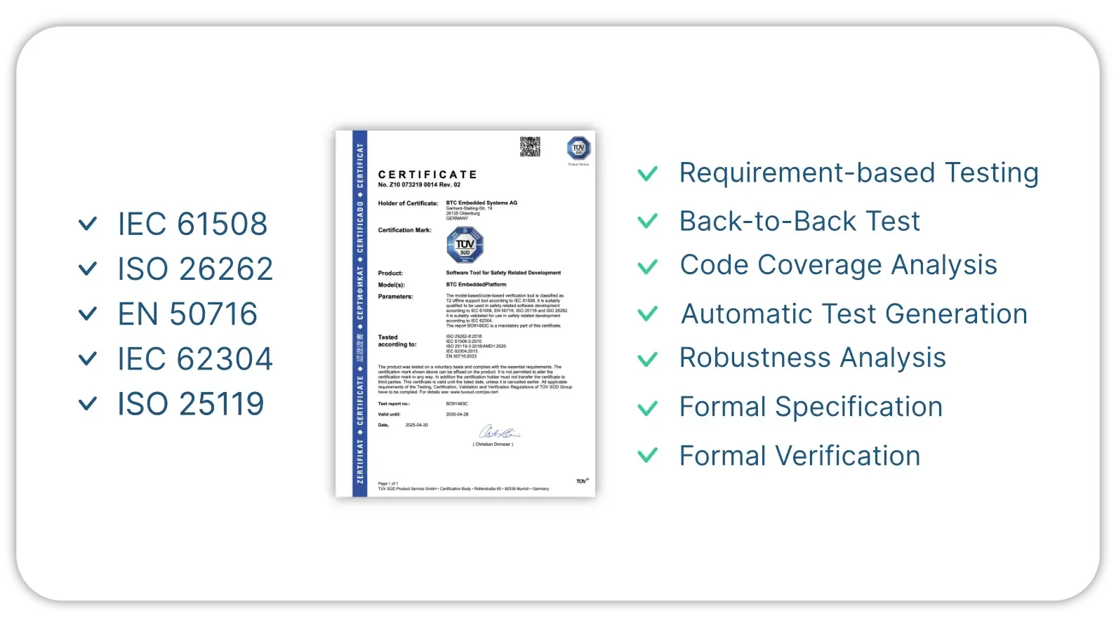 German TÜV Süd certifies BTC EmbeddedPlatform 24.3 certification graphic
